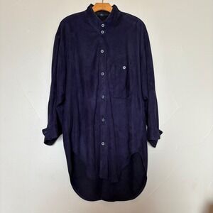 Todd Ruta Soft Touch Navy Blue Suede Chamois Long Sleeve Oversized Tunic Shirt L